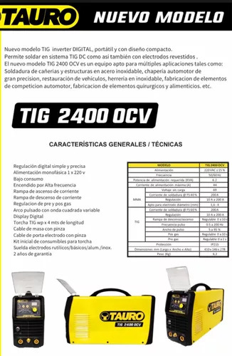 EQUIPO INVERTER TIG-2400 OCV 220v DIGITAL - TAURO