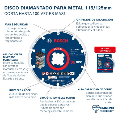 DISCO DIAMANTADO EXPERT PARA METAL 125mm X-Lock - ACCESORIOS BOSCH