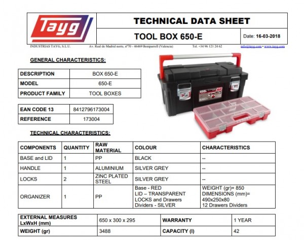 CAJA 650-E CIERRE METAL C/ESTUCHE - TAYG